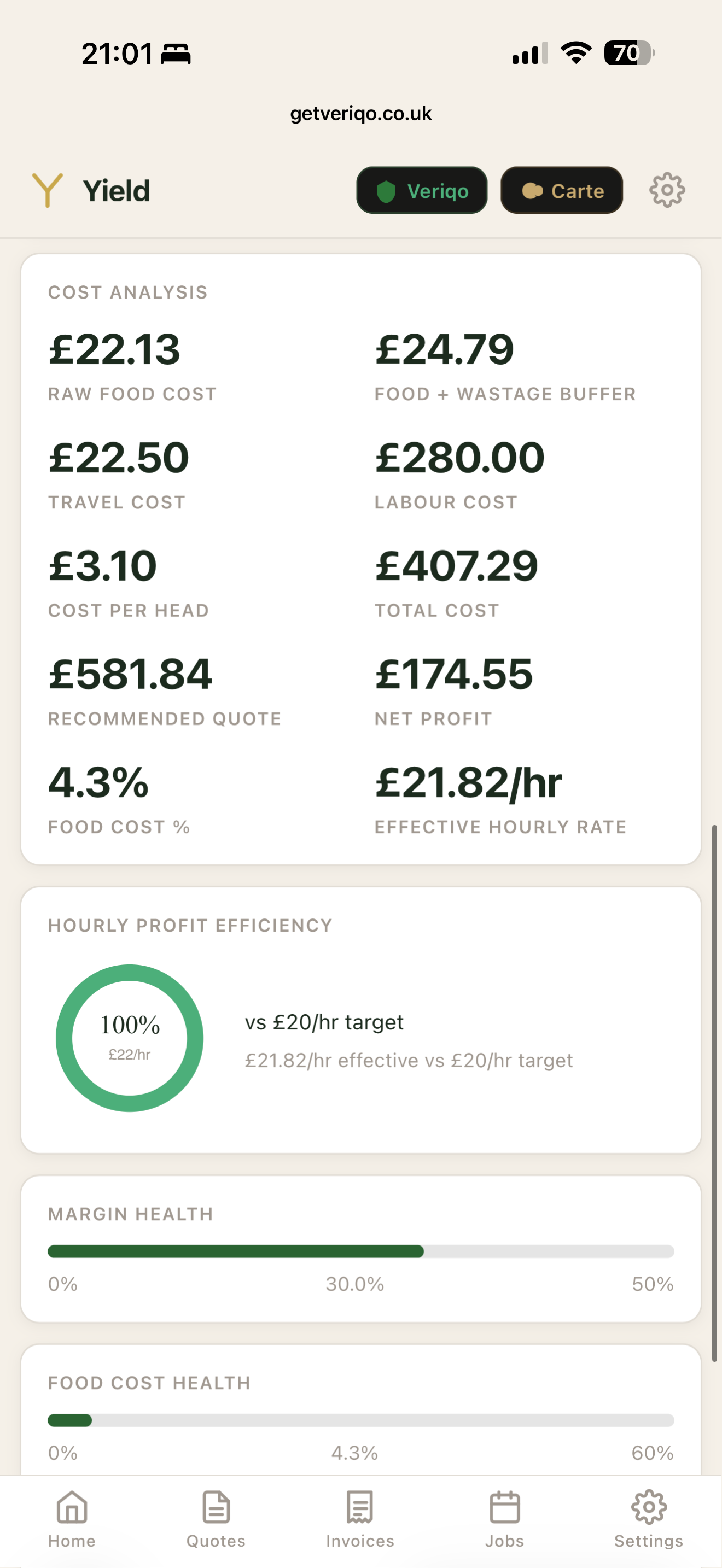 Yield costing screen