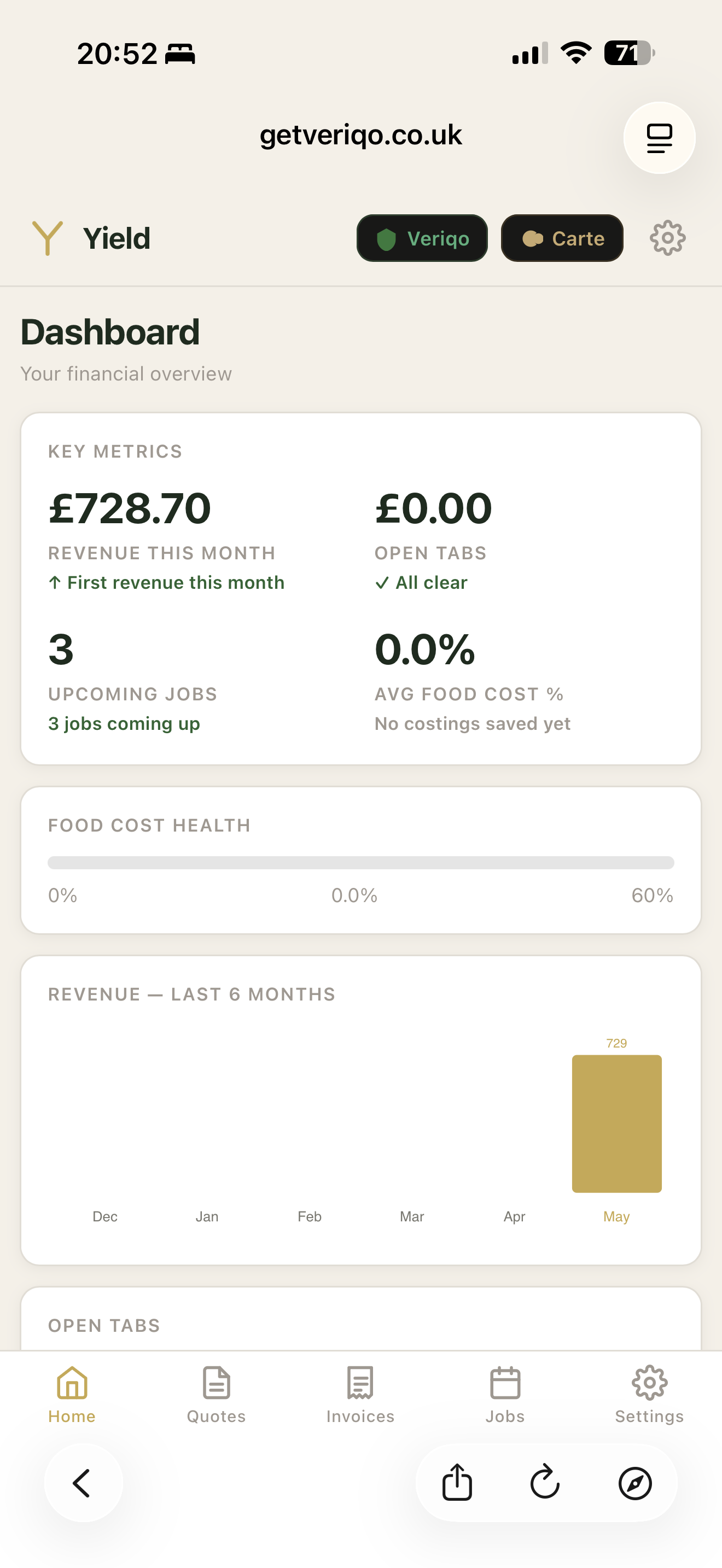Yield invoices screen