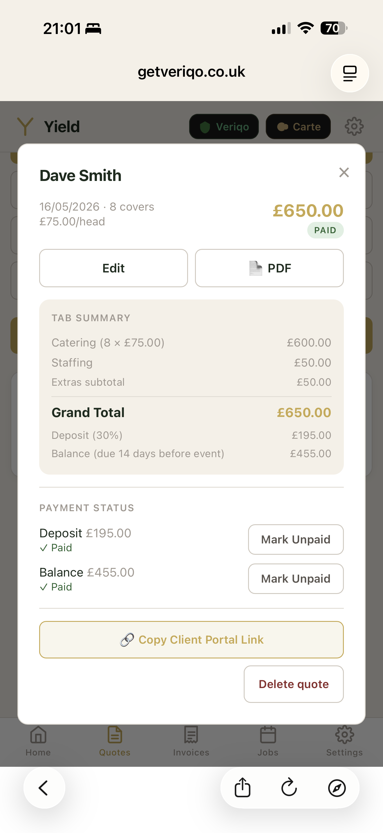 Yield quote builder screen